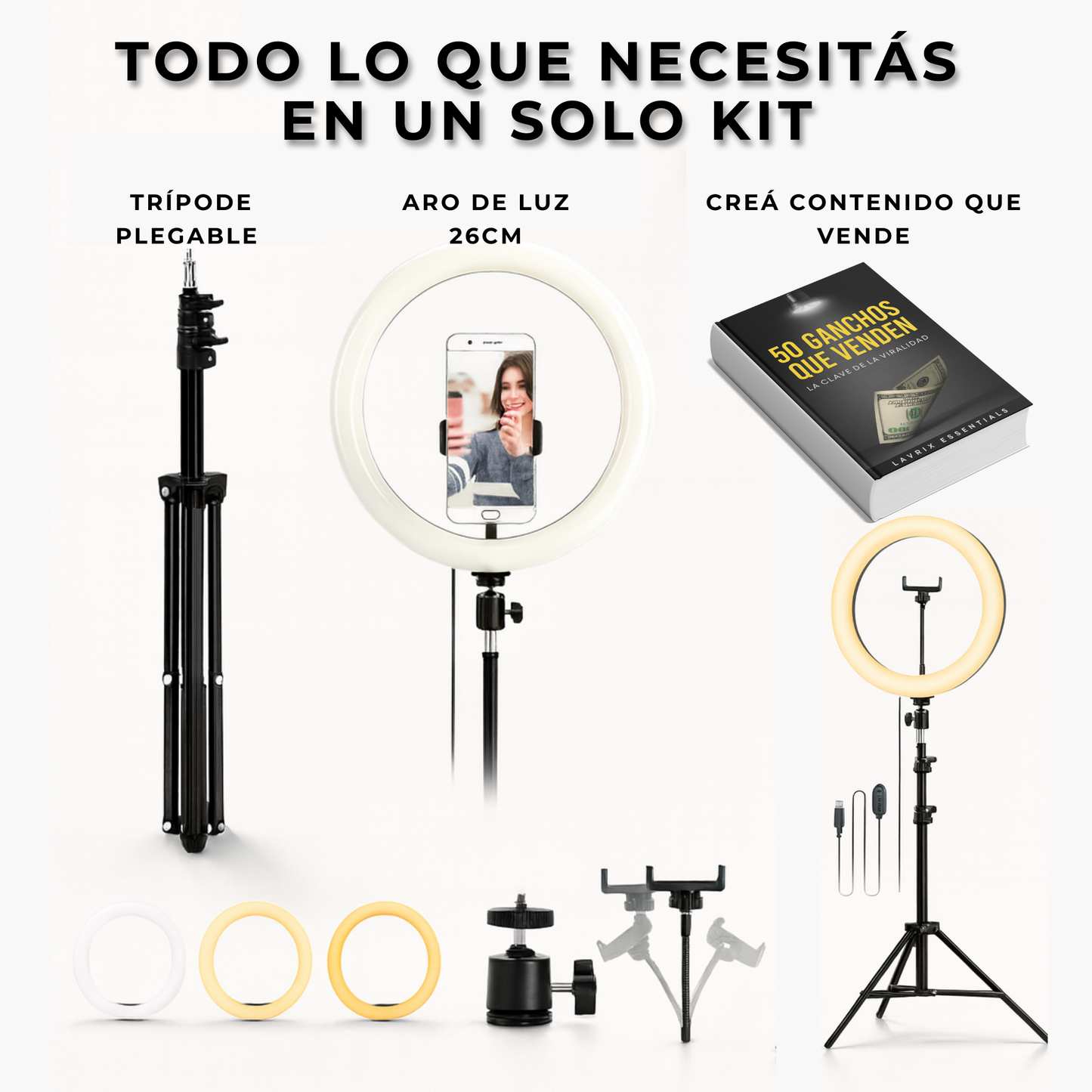 EL COMBO DEFINITIVO: Trípode + Aro de Luz + Ganchos Virales